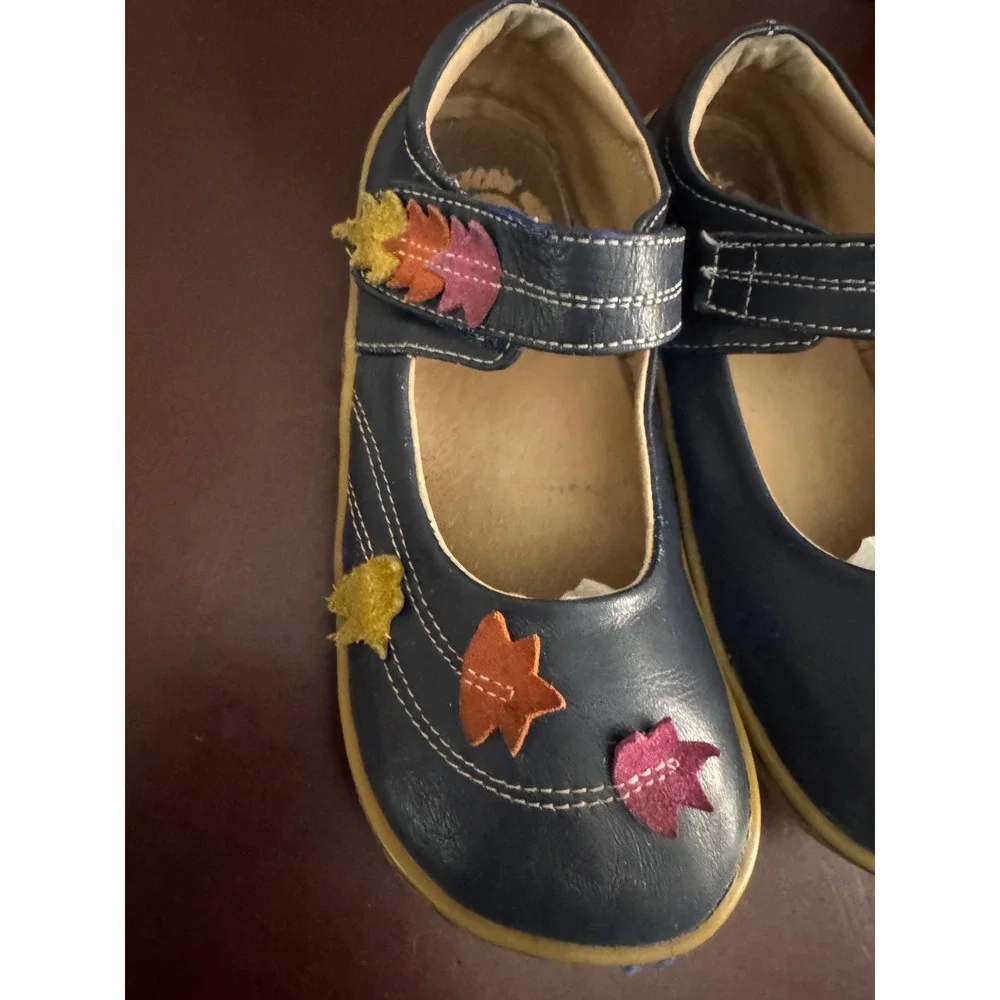 Livie & Luca Kids Size 13 Navy Leather Leaf Mary Jane Shoes Fall EUC